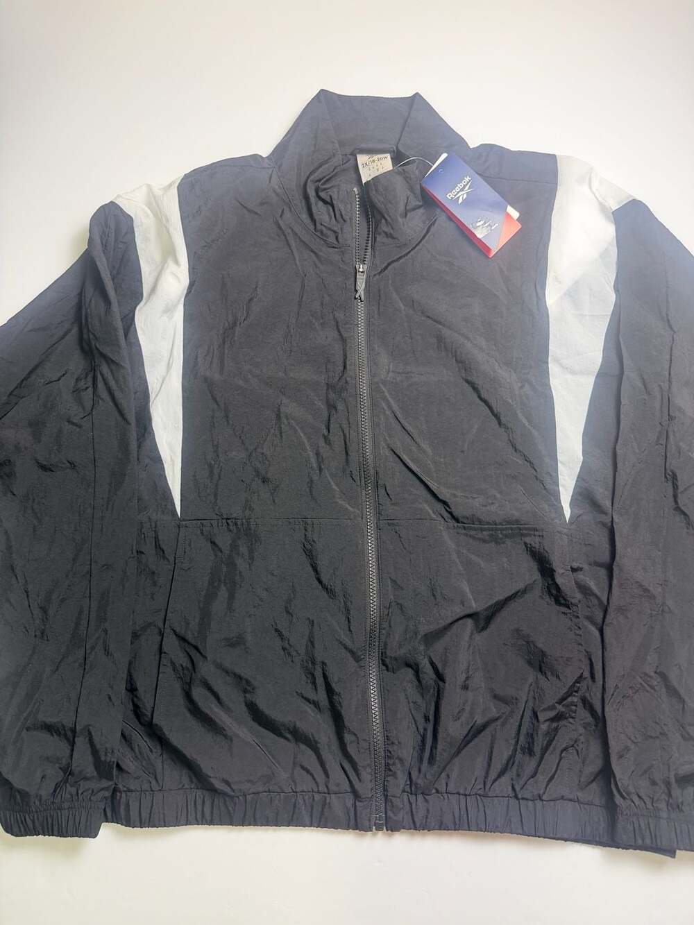 Reebok Women’s Plus Size 2XL Black White Woven Track Jacket Full Zip Athletic